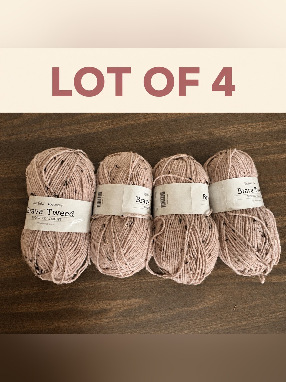 Knit Picks Brava Tweed Yarn Lot of 4 – Rosefinch Blush Pink Worsted